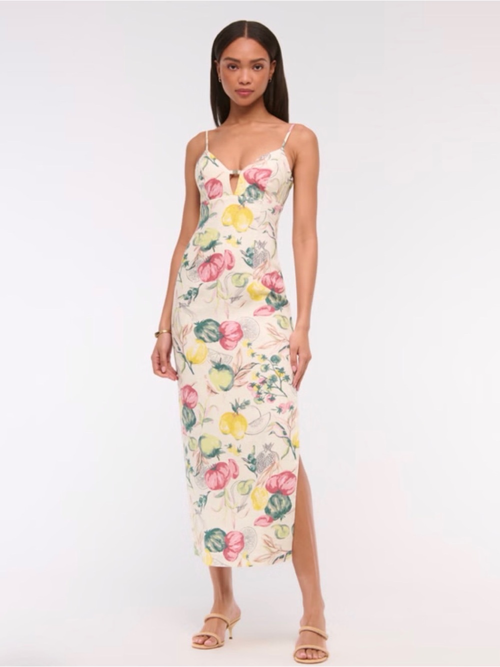 Abercrombie & Fitch Cream Floral Midi Slip Dress - Picture 1 of 6